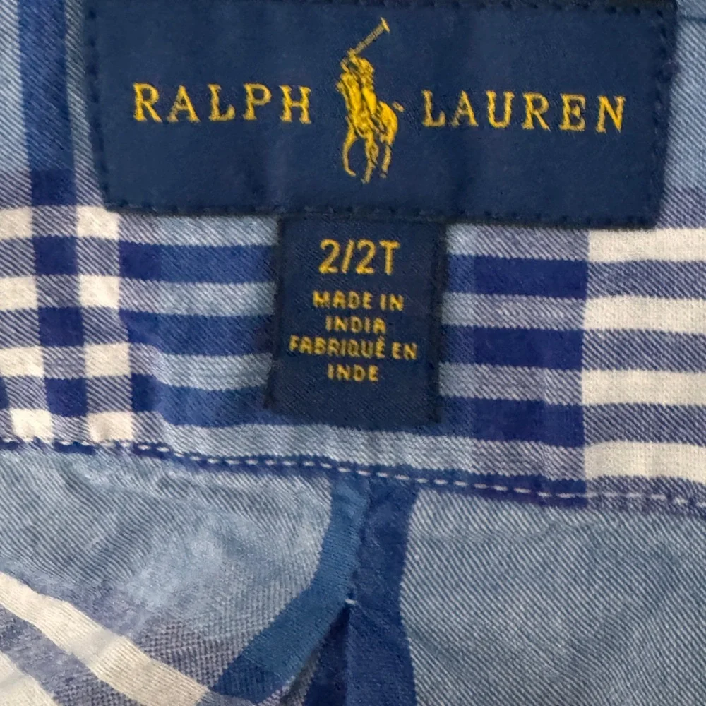 Ralph Lauren Classic Blue and White Plaid Button Down 100% cotton size 2T